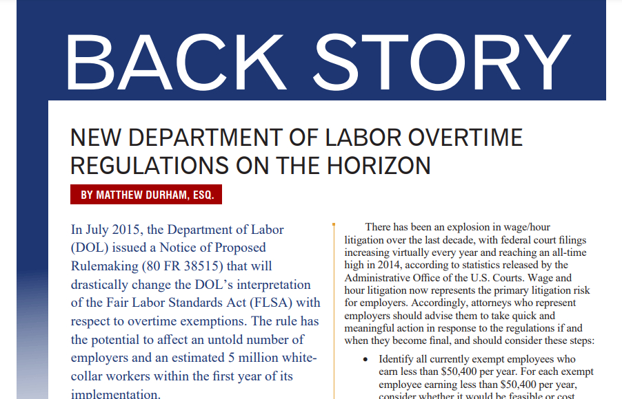 New Department of Labor Overtime Regulations on the Horizon